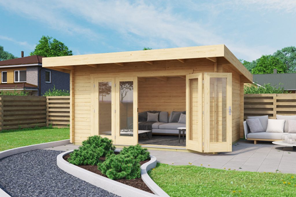 Large pent style modern summerhouse with bifold doors