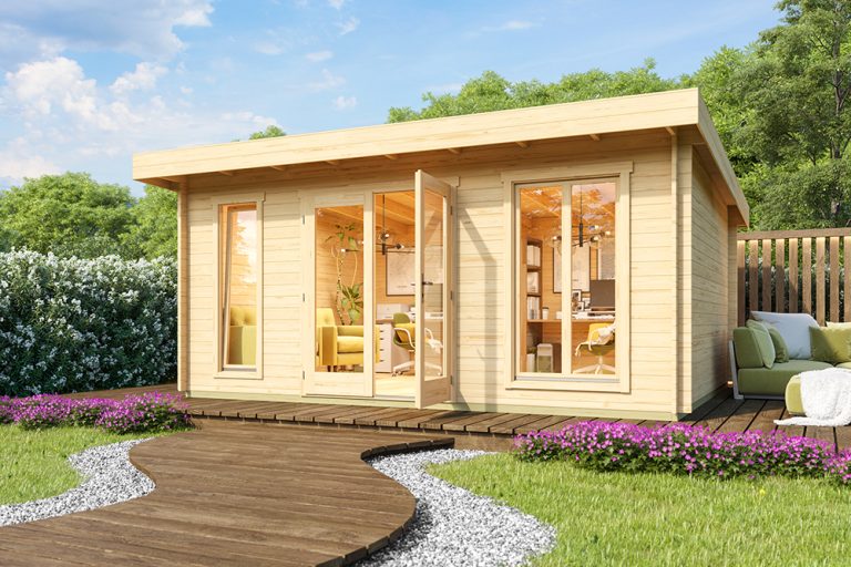 Spacious double glazed garden cabin with large windows and doors