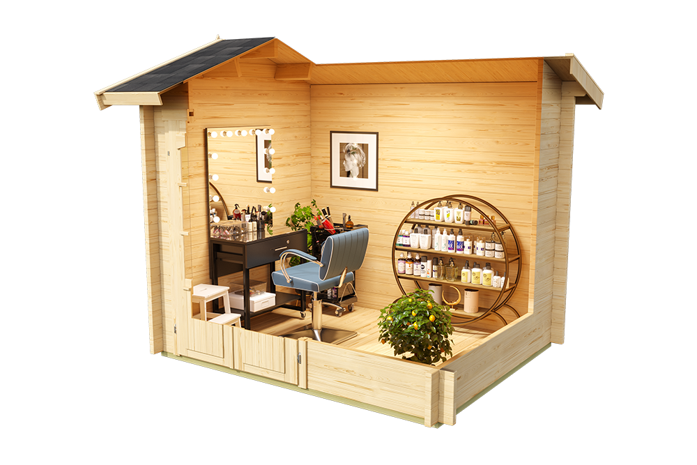Small Traditional summerhouse with French doors, windows to one side interior