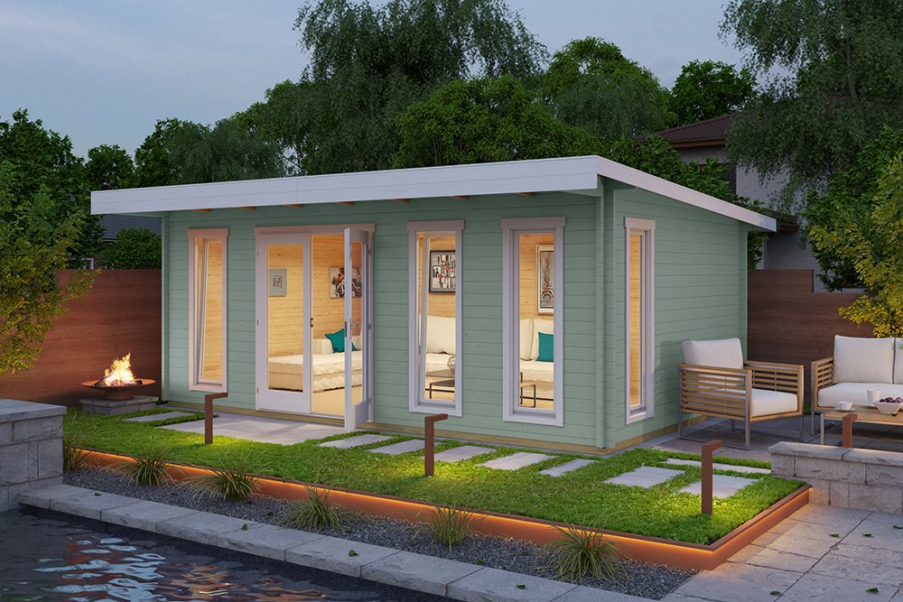 Barbados 6 summerhouse log cabin with glazed doors and full-length windows