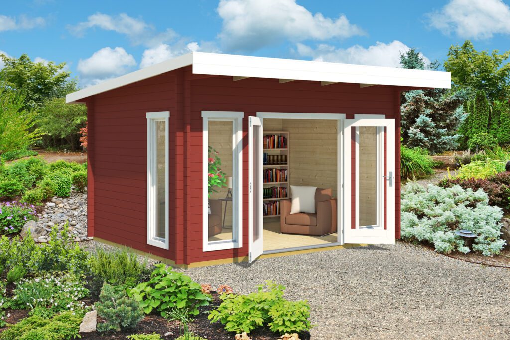 Barbados 3 log cabin with double-glazed windows and doors, ideal for use as a garden office or gym