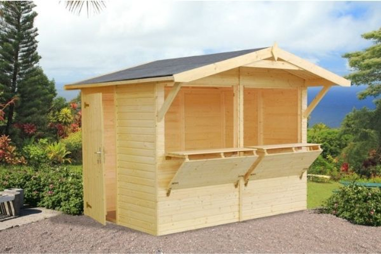 Stella Kiosk garden building with hatches and apex roof, ideal as a BBQ bar, market stall, or poolside kiosk