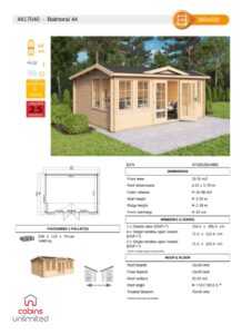 Balmoral From Cabins Unlimited Product Specification Sheet