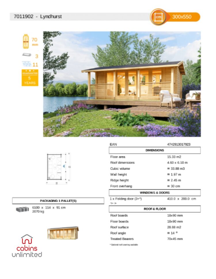 Lyndhurst Summerhouse From Cabins Unlimited Product Specification Sheet