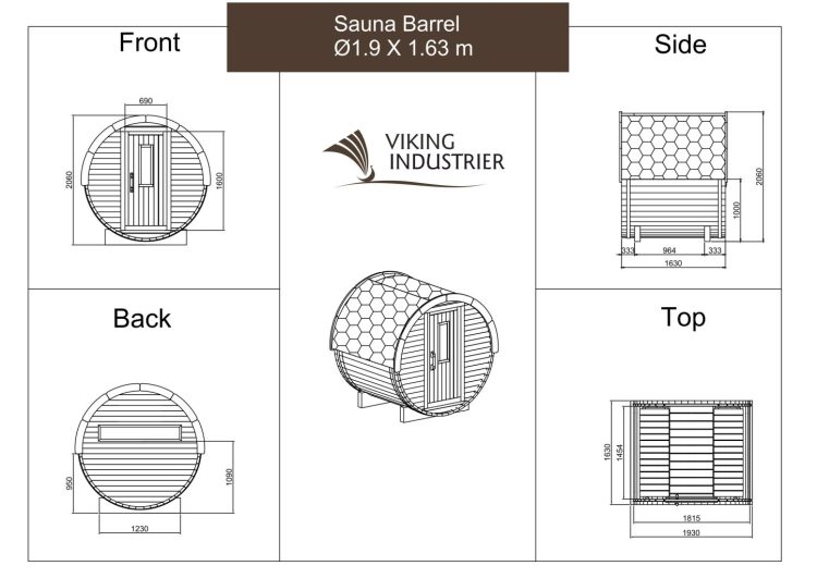 Sauna Barrel 1.9 X 1.63 M Drawings