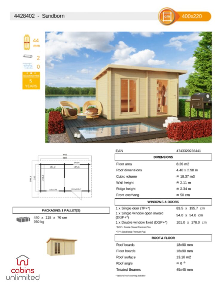 Sundborn Sauna From Cabins Unlimited Product Specification Sheet
