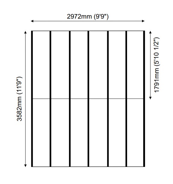 A black line drawing of a large shed or garage with vertical lines on a white background