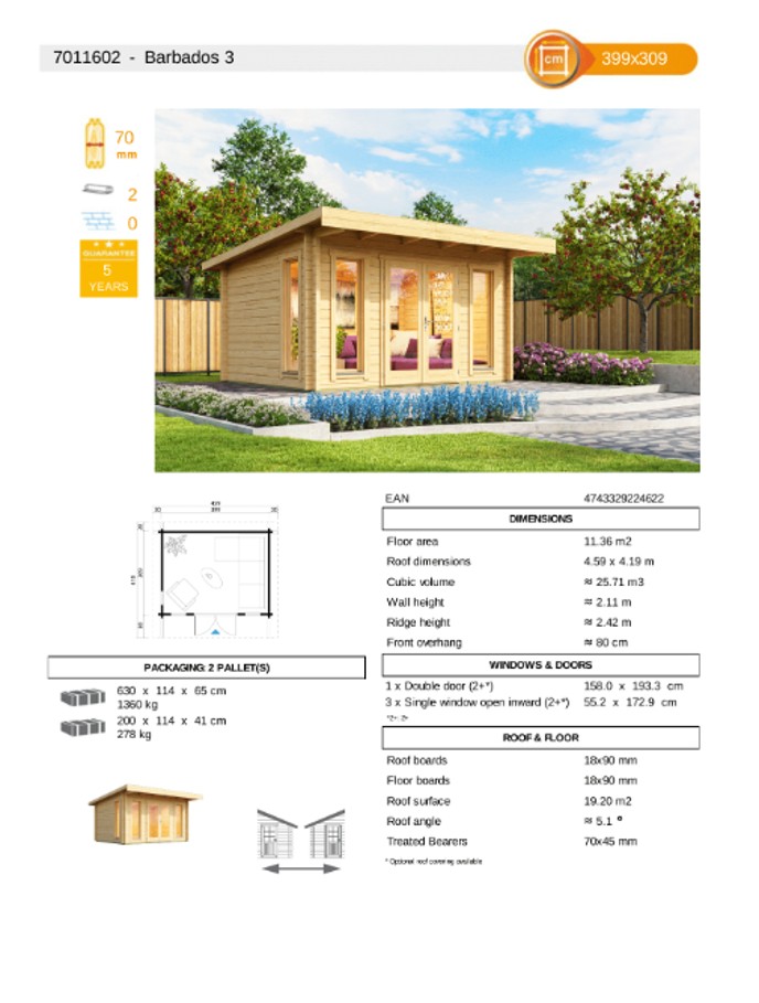 Barbados 3 70mm Log Summerhouse From Cabins Unlimited