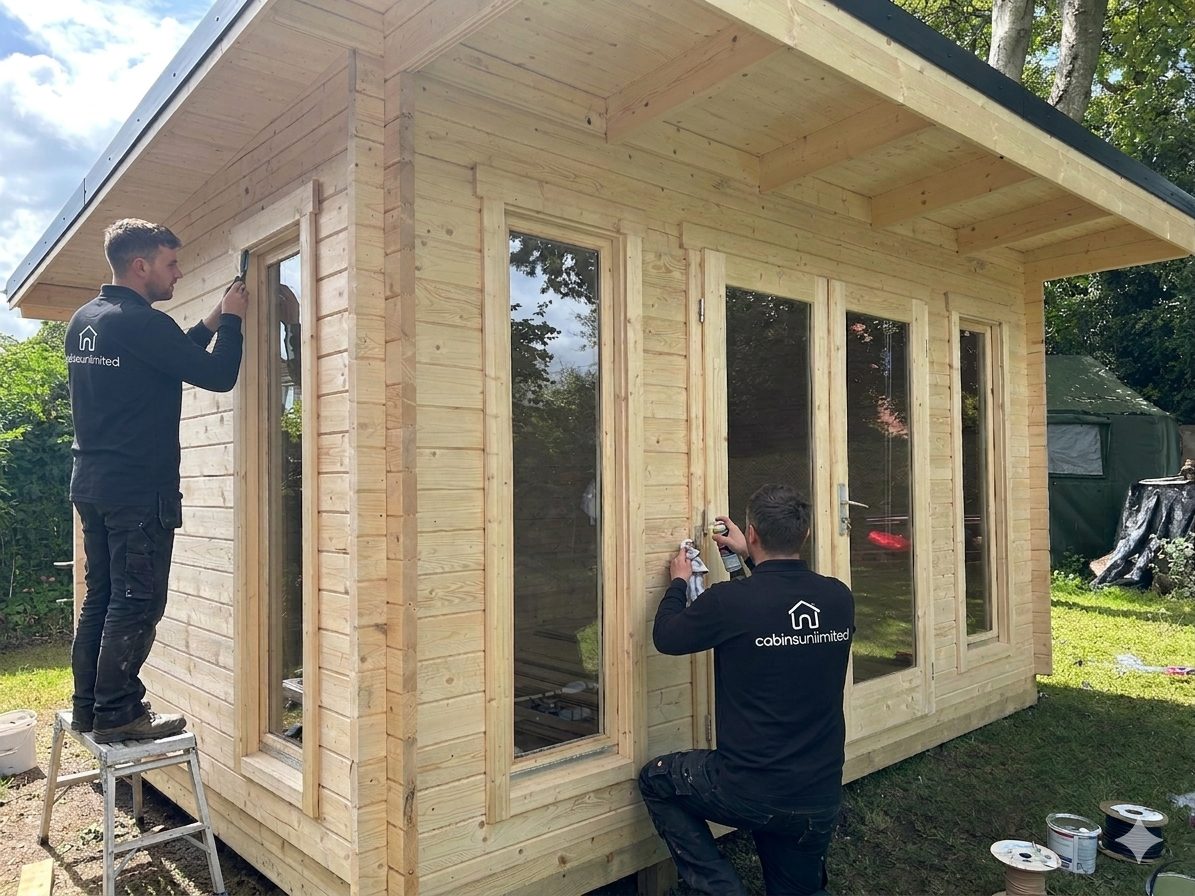 Cabins Unlimited Timber Building Maintenance Support Team at work on Timber Cabin