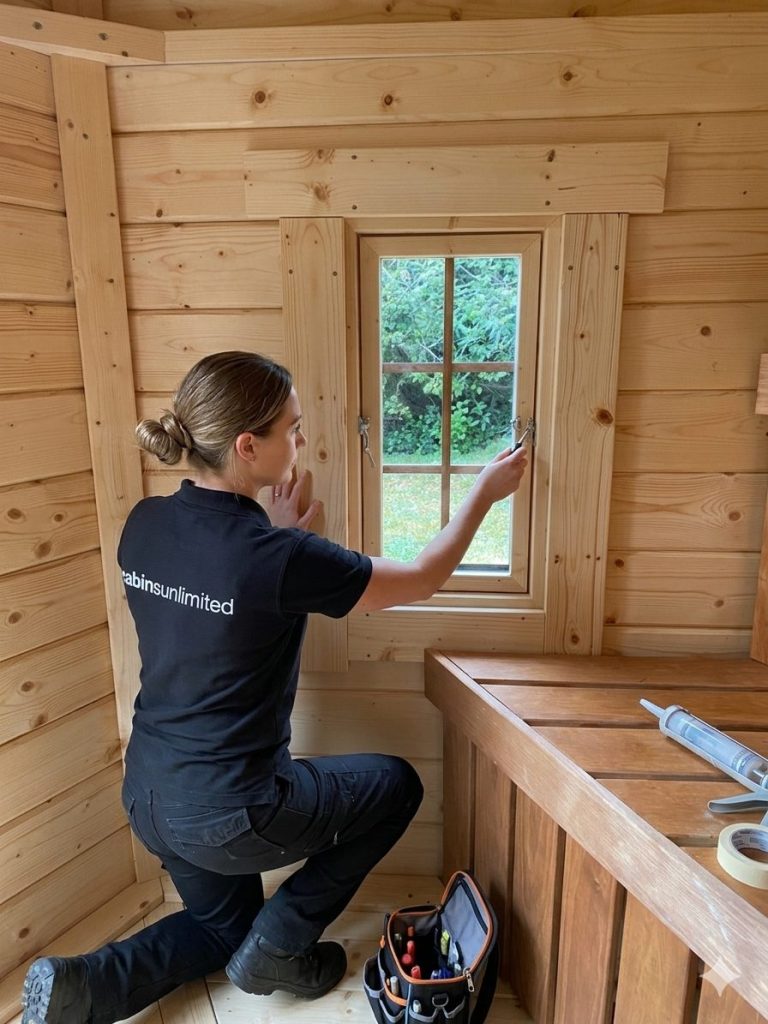 Cabins Unlimited Timber Building Maintenance Support Team at work on Timber Cabin 2