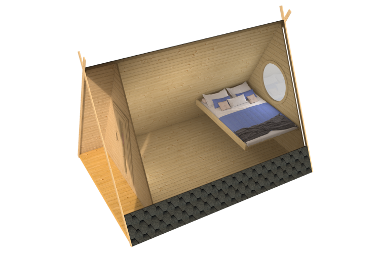 Inside Of The Triangular Wigwam Camping Pod From Cabins Unlimited