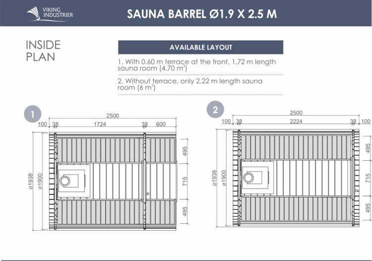 Sauna Barrel 1.9 X 2.5 Plan