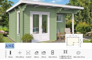 Ane Pent Roof 40mm Summerhouse With Side Veranda From Cabins Unlimited