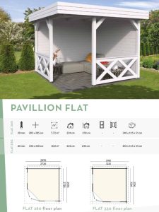 Corner Flat Roof Pavillion 280 & 380 Gazebo From Cabins Unlimited Specs