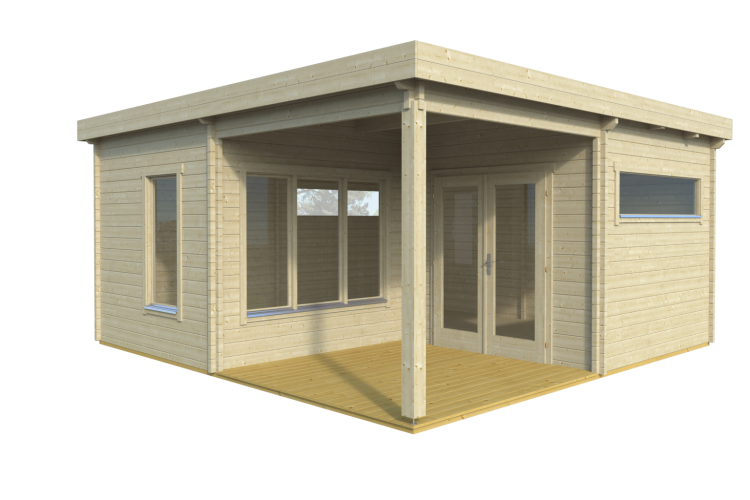 Werder 50mm Modern 5.35m X 5.35m Garden Studio With Covered Veranda From Cabins Unlimited Outside