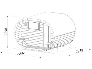 Anette 3.0 + 1.5 Oval Sauna From Cabins Unlimited Measurements