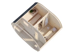 Anette 3.0 + 1.5 Oval Sauna From Cabins Unlimited Overhead