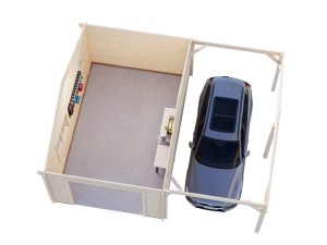 Roger Garage 1 19m2 With Side Carport Extension From Cabins Unlimited Overhead View