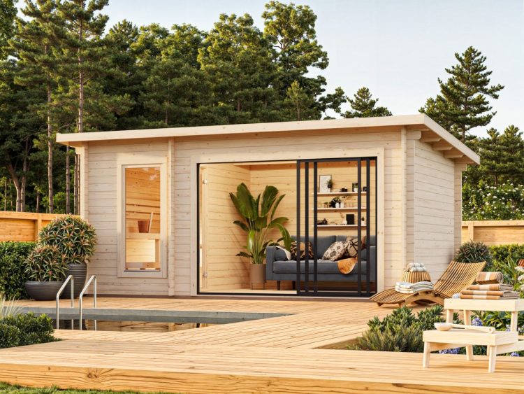 Sanna Sauna 12.8m2 Multi Room With Double Glazed Sliding Doors From Cabins Unlimited