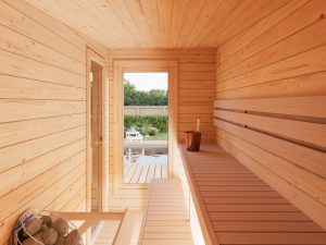 Sanna Sauna 12.8m2 Multi Room With Double Glazed Sliding Doors From Cabins Unlimited Inside