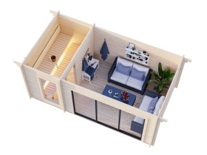 Sanna Sauna 12.8m2 Multi Room With Double Glazed Sliding Doors From Cabins Unlimited Overhead View