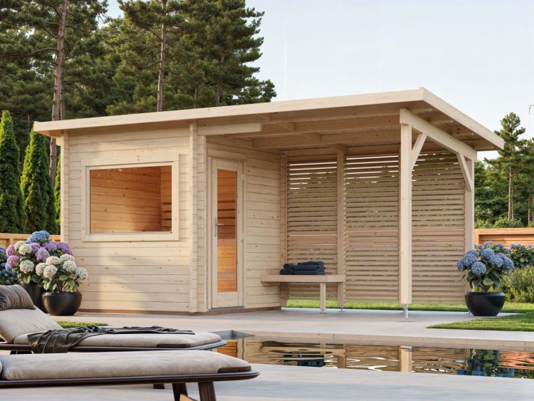 Sanna Sauna 4.1m2 + 5.9m2 Outside Seating Area With Louvres From Cabins Unlimited