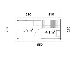 Sanna Sauna 4.1m2 + 5.9m2 Outside Seating Area With Louvres From Cabins Unlimited Base Plan Reversed