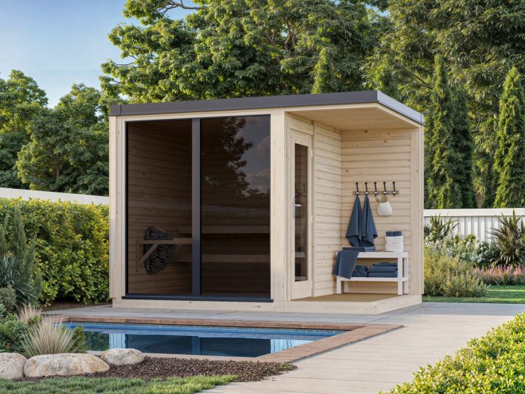 Sarah Cube Sauna 3.8m2 With A 2.1m2 Covered Roof Area And Aluminium Windows From Cabins Unlimited