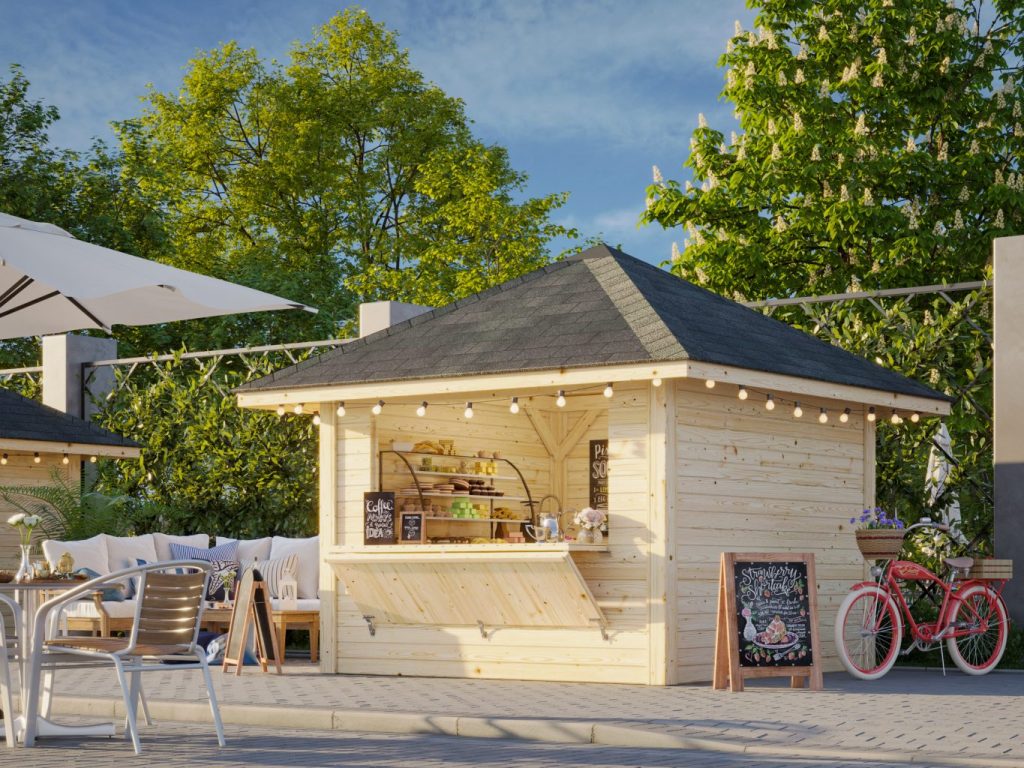 Bianca 104 8.3m2 Hipped Kiosk With Single Hatch From Cabins Unlimited