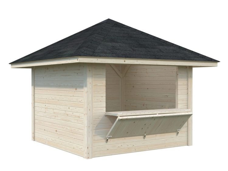 Bianca 104 8.3m2 Hipped Kiosk With Single Hatch From Cabins Unlimited Hatch Open