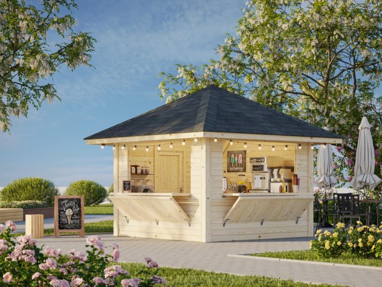 Bianca 105 8.3m2 Kiosk With Two Hatches And Single Door From Cabins Unlimited