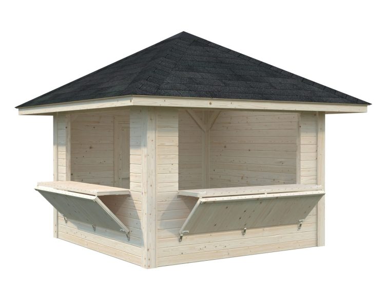 Bianca 105 8.3m2 Kiosk With Two Hatches And Single Door From Cabins Unlimited Hatch Open
