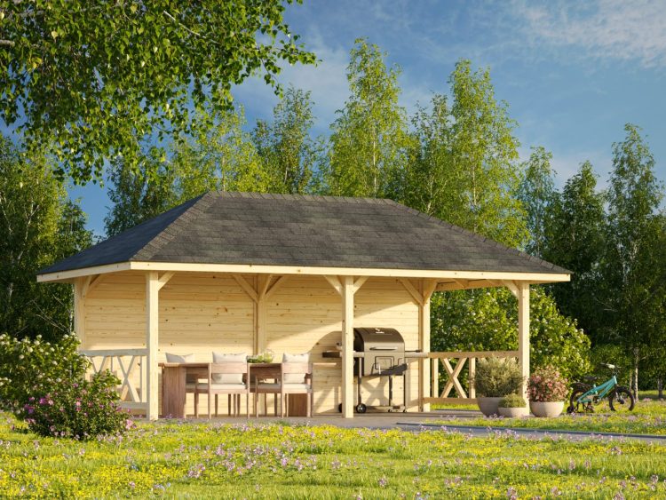 Bianca 108 (16.6m2) Gazebo With Solid Back Wall From Cabins Unlimited
