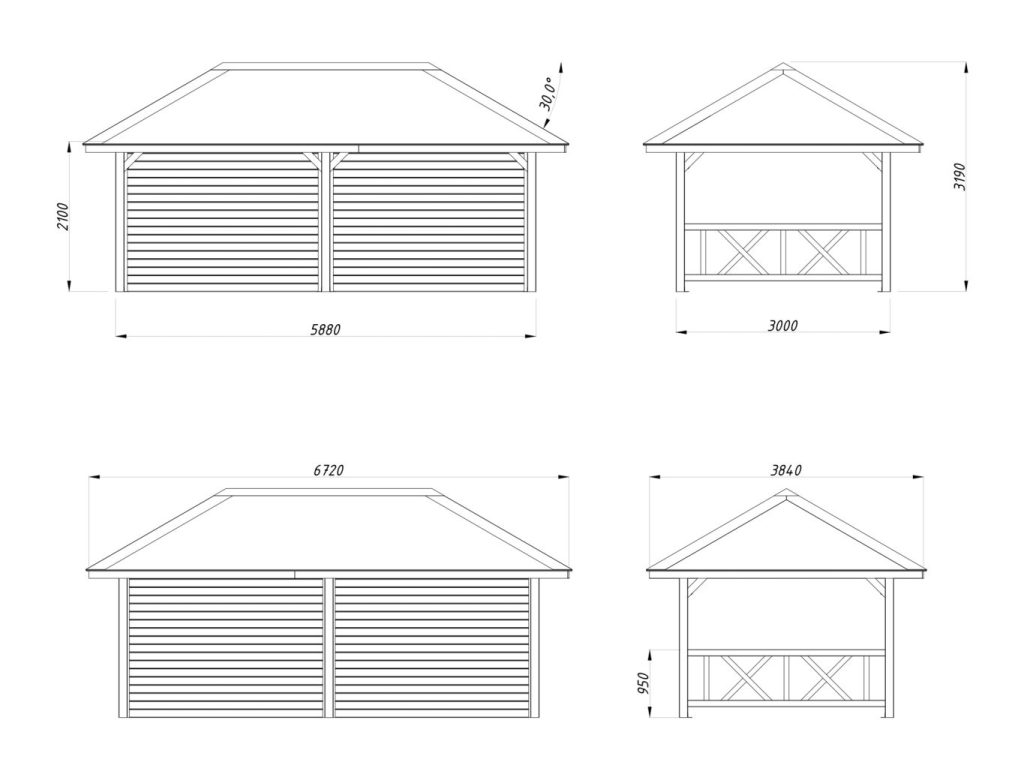 Bianca 108 (16.6m2) Gazebo With Solid Back Wall From Cabins Unlimited Measurements