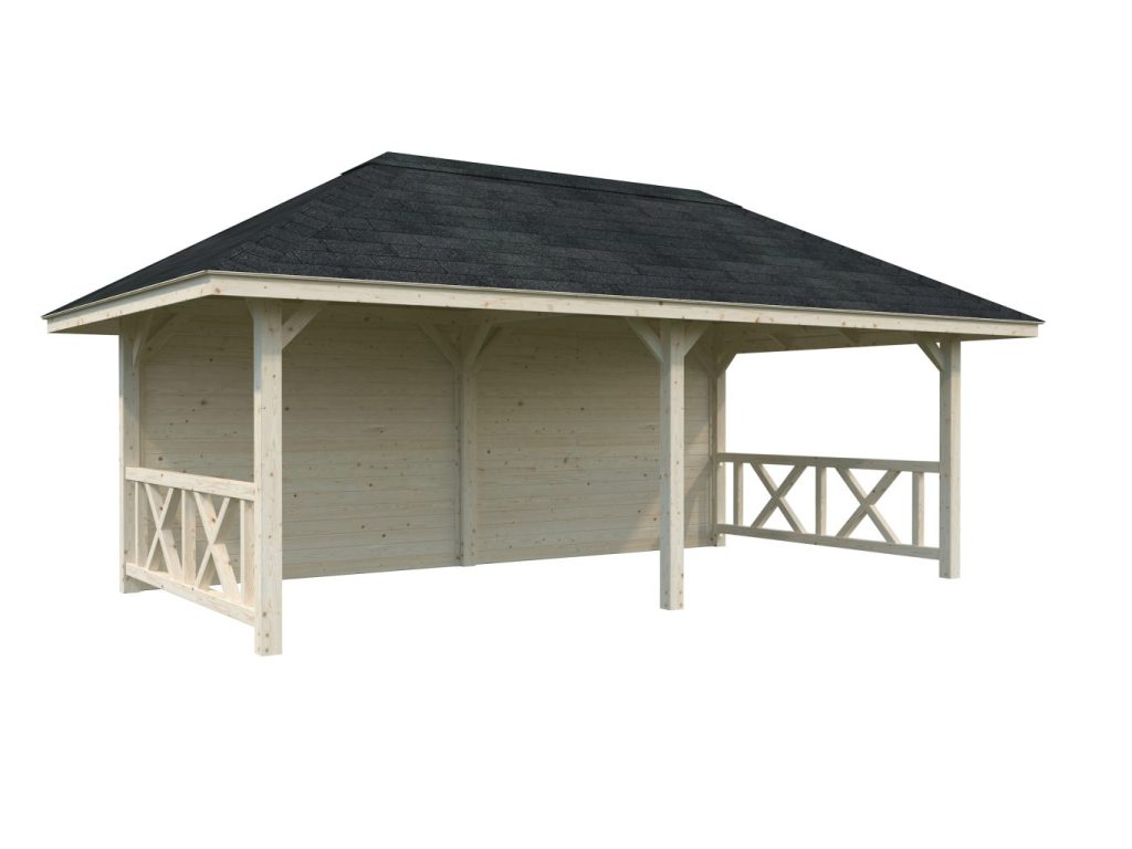 Bianca 108 (16.6m2) Gazebo With Solid Back Wall From Cabins Unlimited Natural Colour