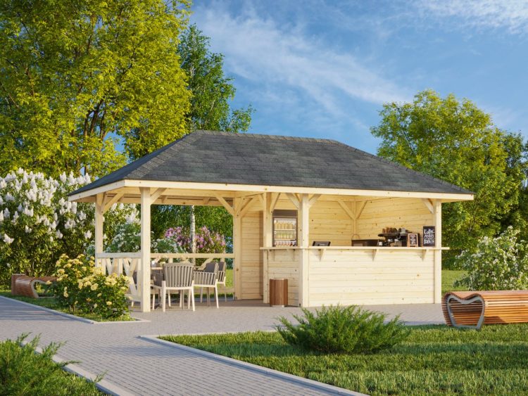 Bianca 110 16.6m2 Gazebo With Open End And Closed Half Walled End From Cabins Unlimited
