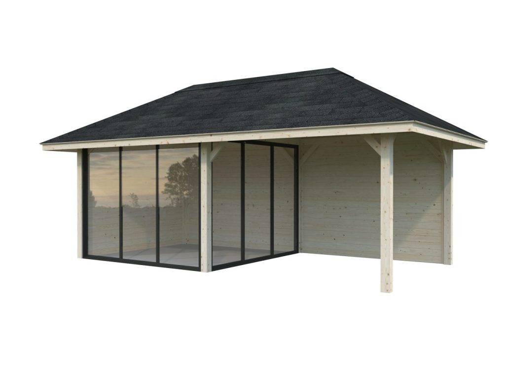 Bianca 205 16.6m2 Combo Gazebo And Pavilion With Solid Rear And Side Wall From Cabins Unlimitedgazebo Right