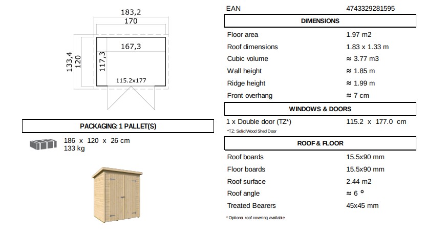 Kent 2.2 Pent Shed From Cabins Unlimited Specs