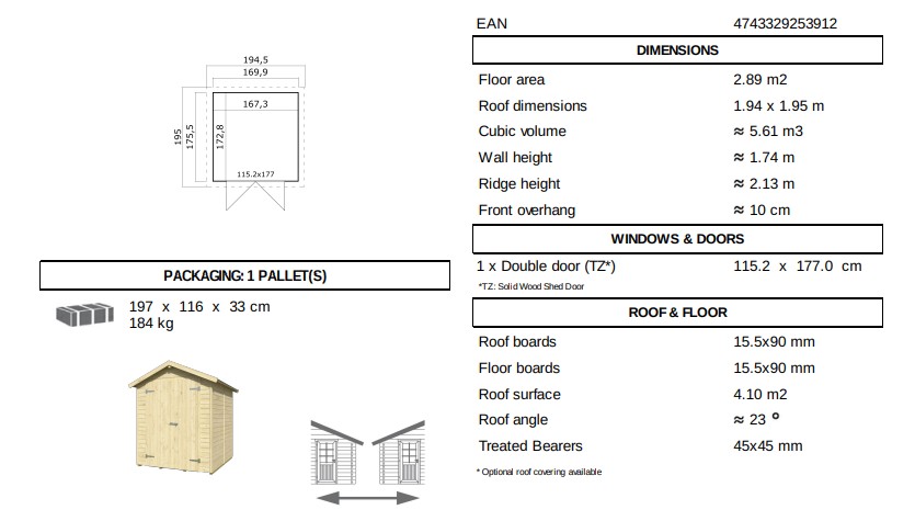 Kent 3.1 Shed From Cabins Unlimited Key Specifications