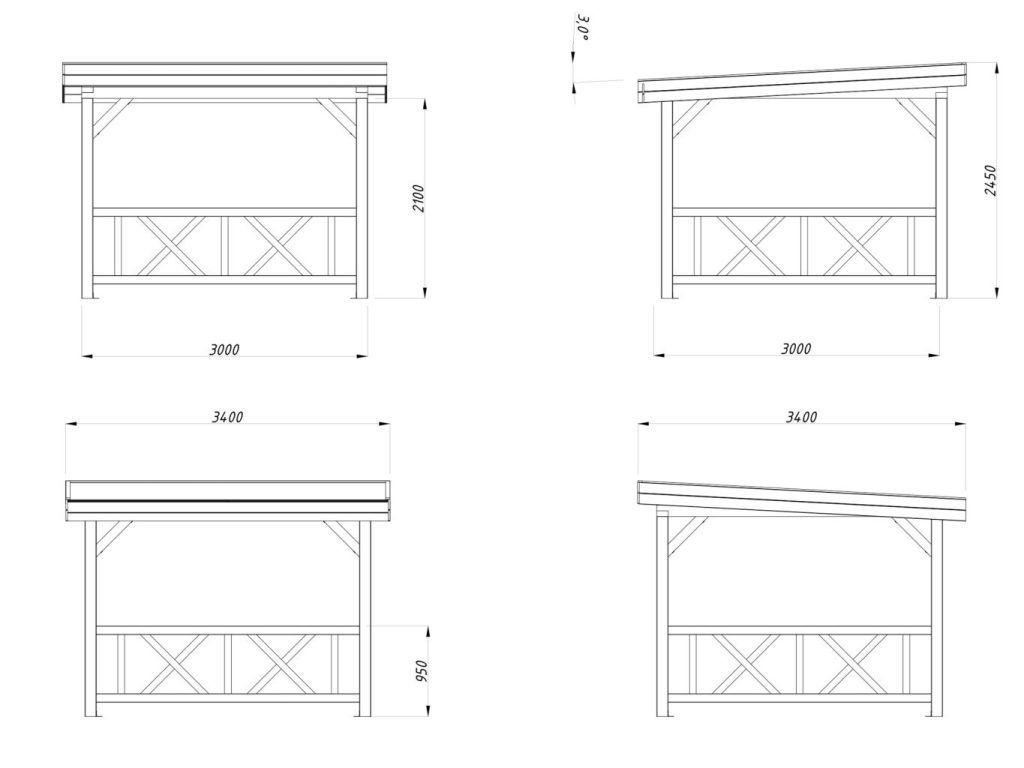 Lenna 301 8.3m2 Pent Gazebo With Ballustrade Walls From Cabins Unlimited Dimensions