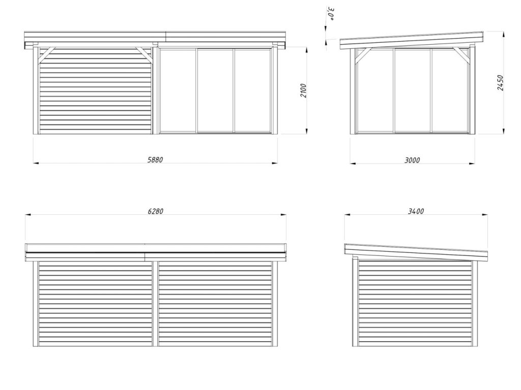 Lenna 405 Gazebo With Solid Back And Side Walll Open Front And Two Sliding Panels From Cabins Unlimited Dimensions