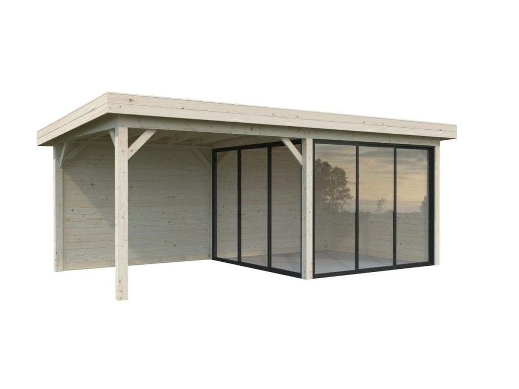 Lenna 405 Gazebo With Solid Back And Side Walll Open Front And Two Sliding Panels From Cabins Unlimited Right
