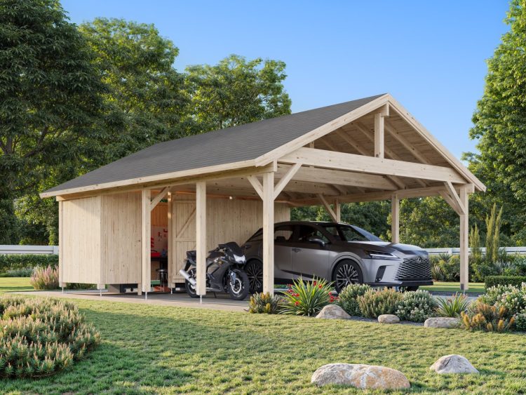 Palmako Robert Double Apex Carport 40.6m2 With Shed Combo From Cabins Unlimited