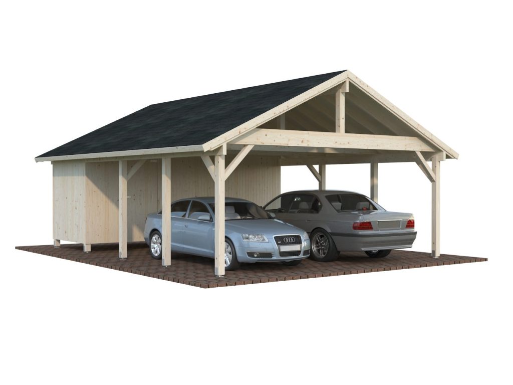 Palmako Robert Double Apex Carport 40.6m2 With Shed Combo From Cabins Unlimited Naturla Colour